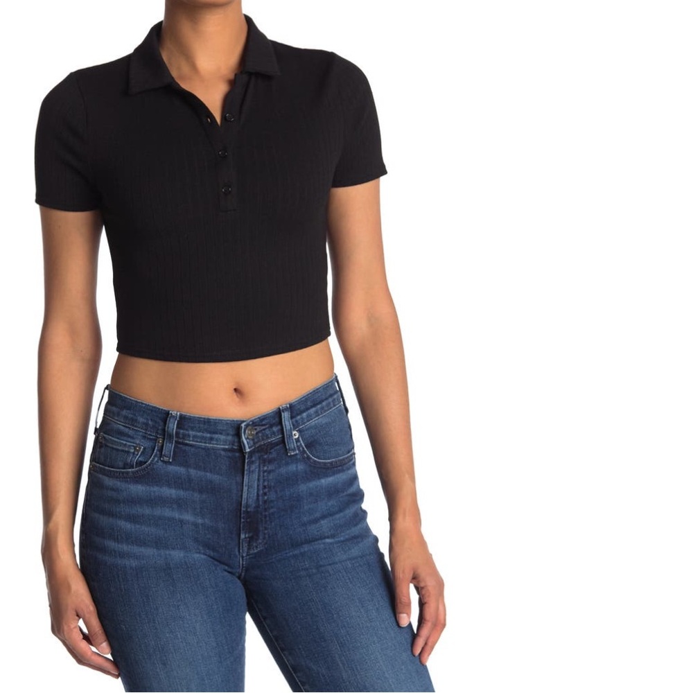 Abound crop polo shirt knit black x-large